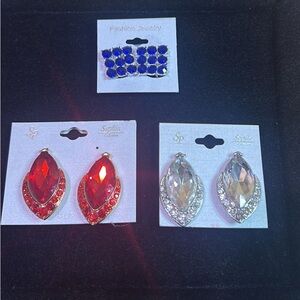 Three pair clip on earrings